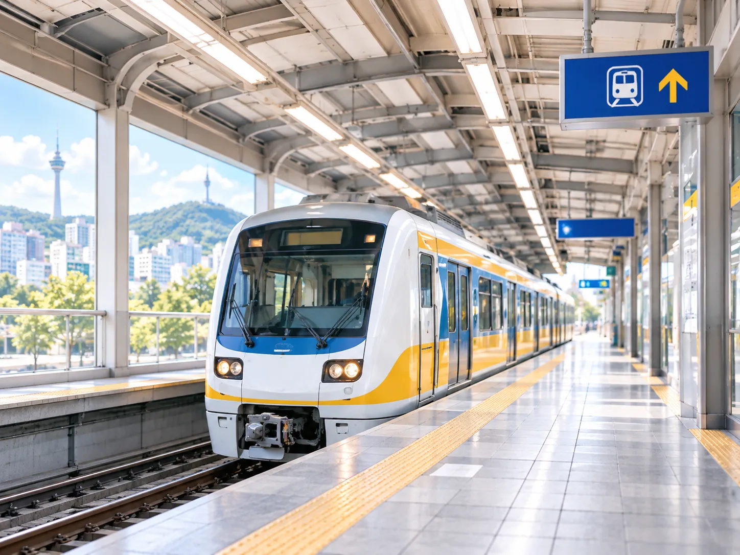 大邱の駅に停車する地下鉄車両