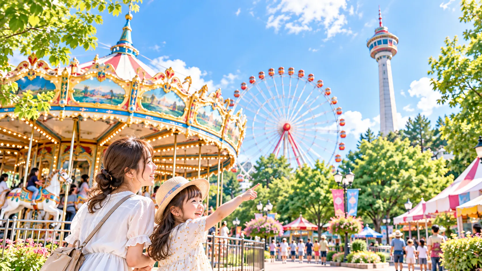 E-WORLDの遊園地を楽しむ母娘