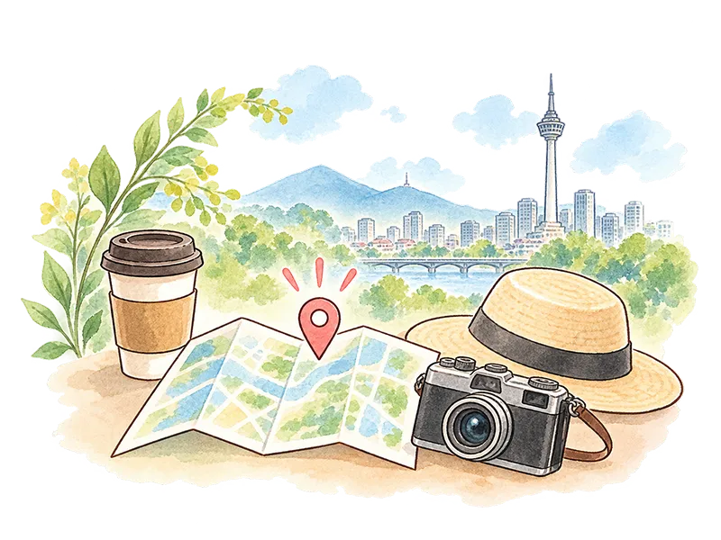 旅支度と大邱の街並みのイメージ