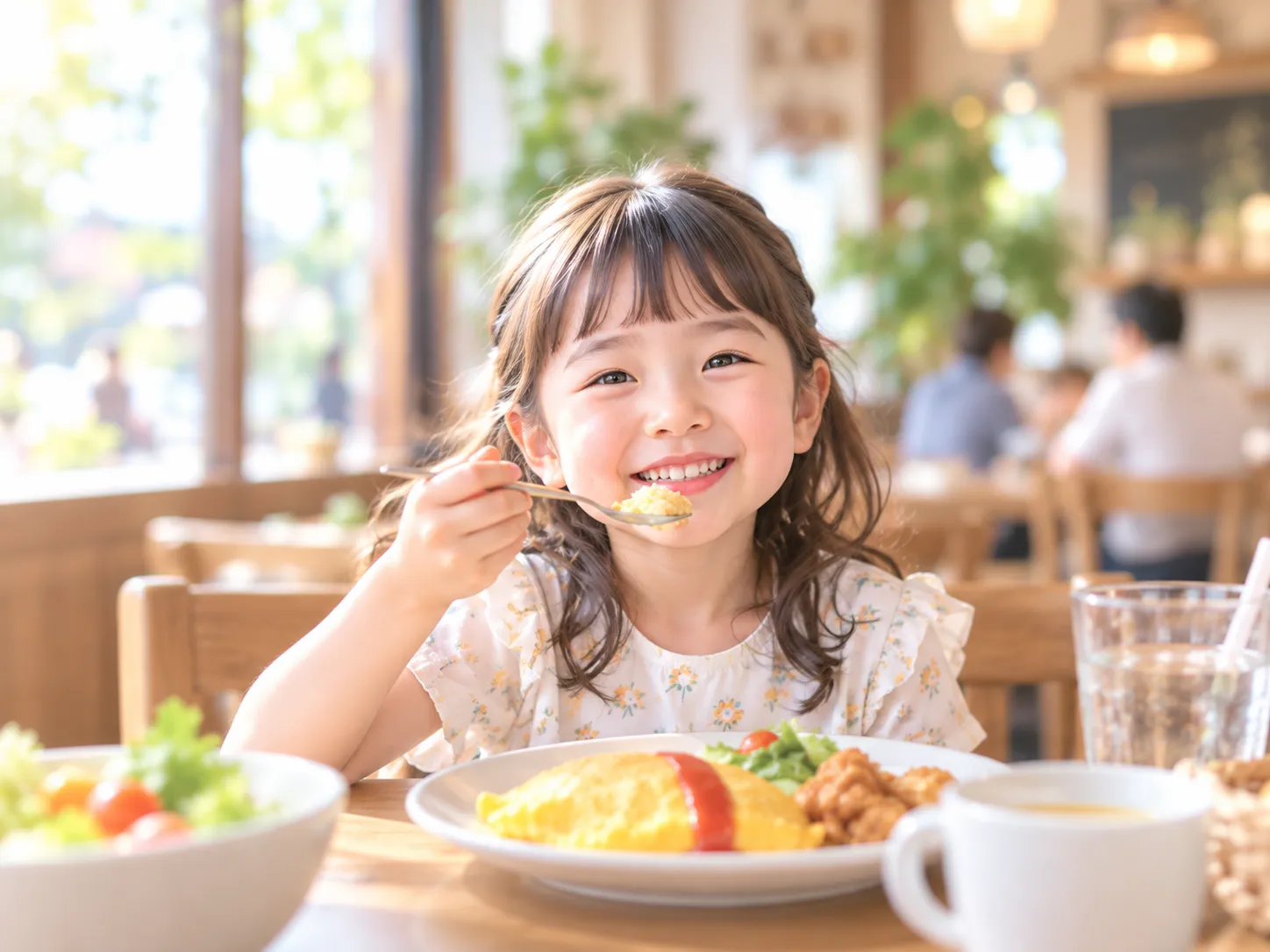 カフェで食事を楽しむ子ども
